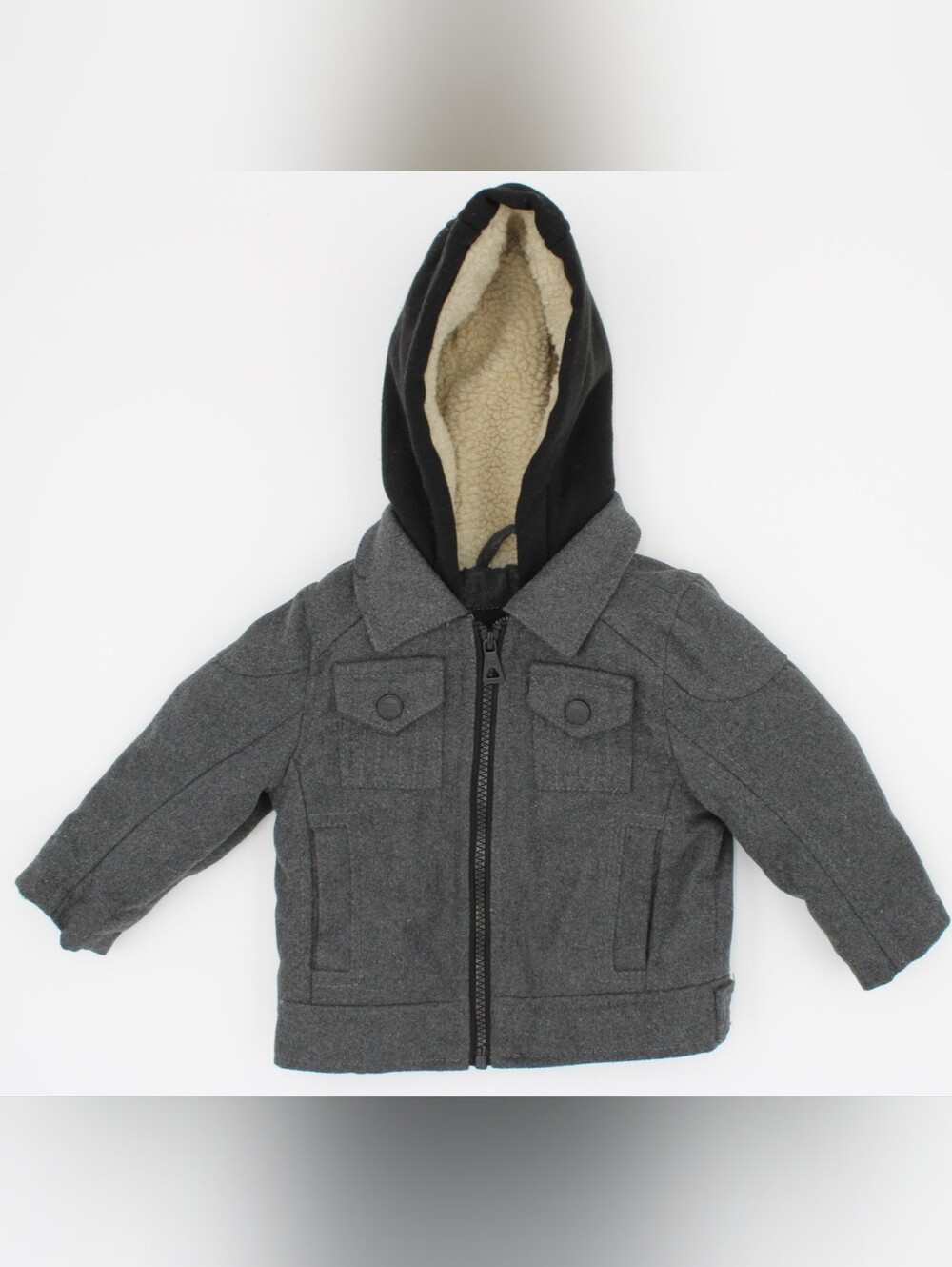 Urban Republic Baby Boys Grey Black Sherpa Hoodie Peacoat Jacket 12M